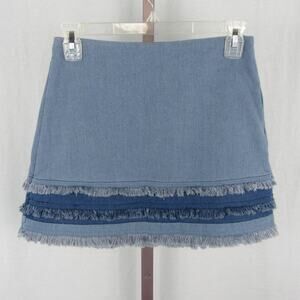 Lulu’s XS Denim Ruffled Mini Skirt Y2K Layered Denim 90s Blue Indigo Mini